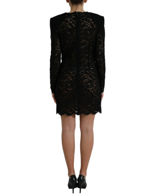 Dolce & Gabbana Schwarzes Bodycon-Mini-Kleid aus Baumwolle mit Spitze