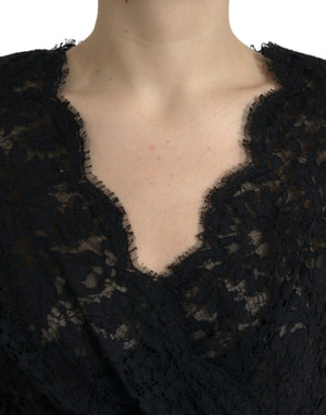 Dolce & Gabbana Schwarzes Bodycon-Mini-Kleid aus Baumwolle mit Spitze