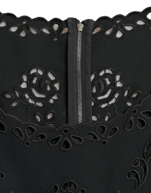 Dolce & Gabbana Schwarzes Viskose-Bodycon-Kleid mit floraler Spitze