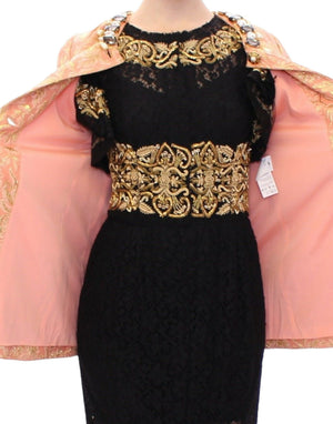 Dolce & Gabbana Rosa Seidenbrokat-Kristall-Jacke Mantel