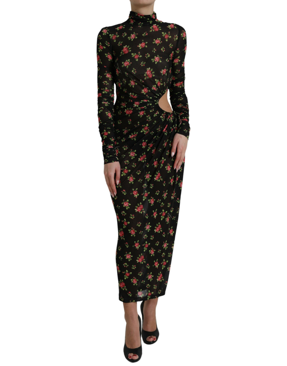 Dolce & Gabbana Schwarzes florales ausgeschnittenes langes Maxikleid