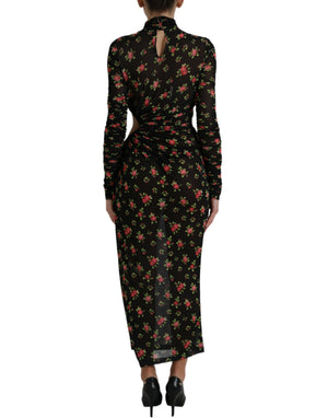 Dolce & Gabbana Schwarzes florales ausgeschnittenes langes Maxikleid
