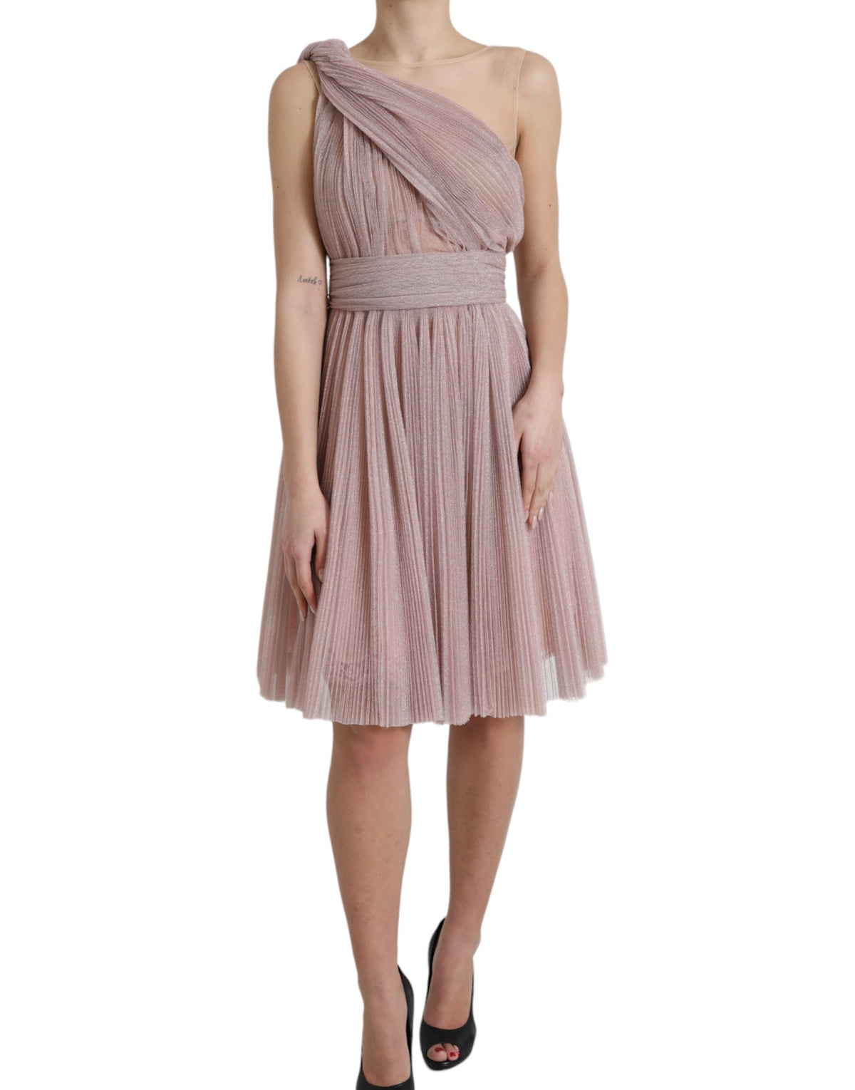 Dolce & Gabbana Rosa Ein-Schulter-Kleid aus plissiertem, lamellenartigem Tüll