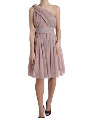 Dolce & Gabbana Rosa Ein-Schulter-Kleid aus plissiertem, lamellenartigem Tüll