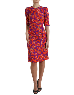 Dolce & Gabbana Mehrfarbiges Etuikleid mit Mohnblumenmuster