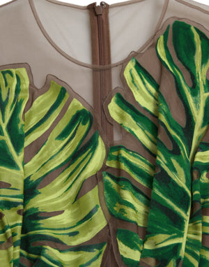 Dolce & Gabbana Grünes ärmelloses langes Maxikleid mit Bananenblättern