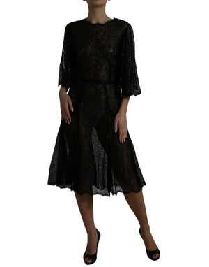 Dolce & Gabbana Schwarzes Midikleid mit floraler Spitze in A-Linie