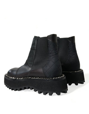 Dolce & Gabbana Schwarz Leder Slip On Stretch Chelsea Boots Schuhe