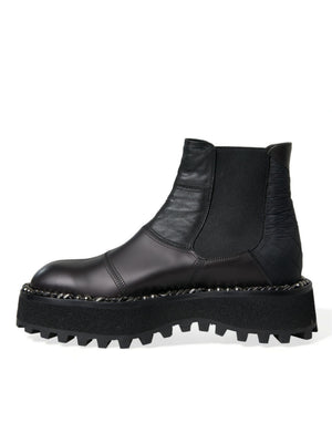 Dolce & Gabbana Schwarz Leder Slip On Stretch Chelsea Boots Schuhe
