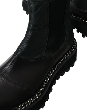 Dolce & Gabbana Schwarz Leder Slip On Stretch Chelsea Boots Schuhe