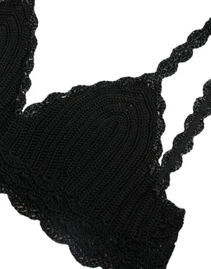 Dolce & Gabbana Schwarzes Baumwoll-Bustier Cropped Crochet Tank Top