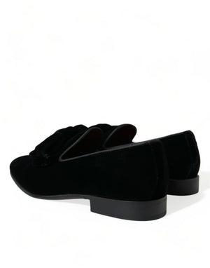 Dolce & Gabbana Schwarzer Samt Loafers Formelle Schuhe