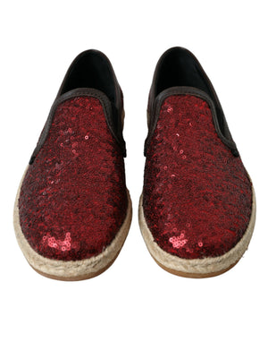 Dolce & Gabbana Rote Pailletten Loafer Hausschuhe Männer Schuhe