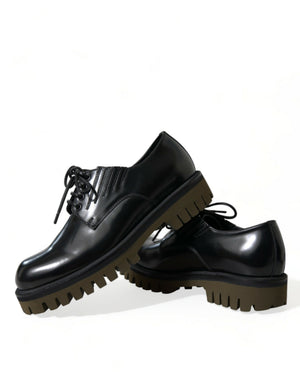 Dolce & Gabbana Schwarz Leder Lace Up Derby Männer Kleid Schuhe