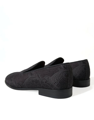 Dolce & Gabbana Schwarzer Brokat Männer Slip On Loafer Kleid Schuhe