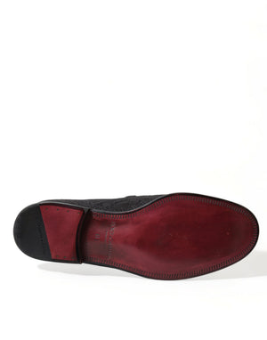 Dolce & Gabbana Schwarzer Brokat Männer Slip On Loafer Kleid Schuhe