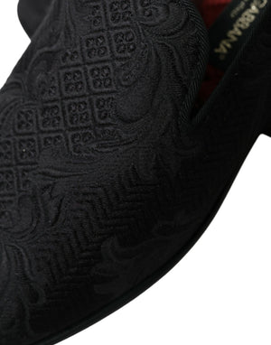 Dolce & Gabbana Schwarzer Brokat Männer Slip On Loafer Kleid Schuhe