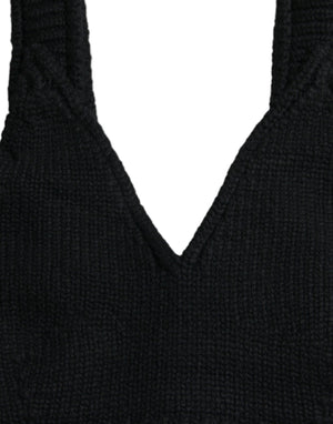 Dolce & Gabbana Schwarzes Bustier-Top mit V-Ausschnitt aus Kaschmir