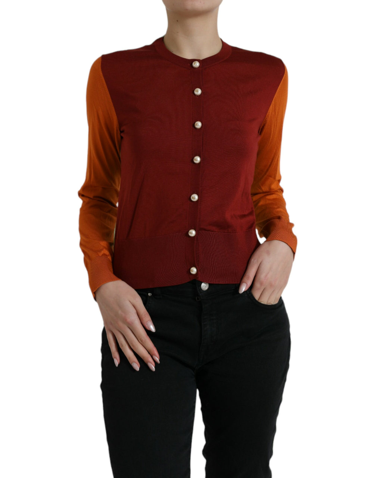 Dolce & Gabbana Mehrfarbige Strickjacke aus Seide mit Rundhalsausschnitt
