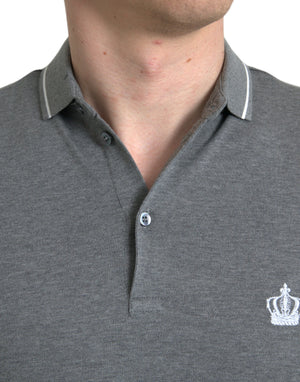 Dolce & Gabbana Graues Kurzarm-T-Shirt mit Kragen und Krone