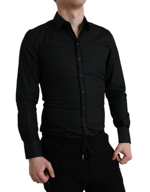 Dolce & Gabbana Schwarzes Baumwoll-Stretch-Hemd für formelle Anlässe