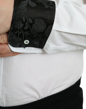 Dolce & Gabbana Weißes Jacquard-Baumwollhemd GOLD Formal Dress Shirt