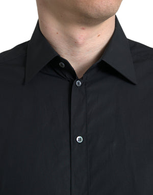 Dolce & Gabbana Schwarzes Baumwollhemd für Männer GOLD Formal