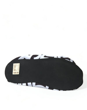 Dolce & Gabbana Weiß Logo Print Nylon Slip On Flats Schuhe