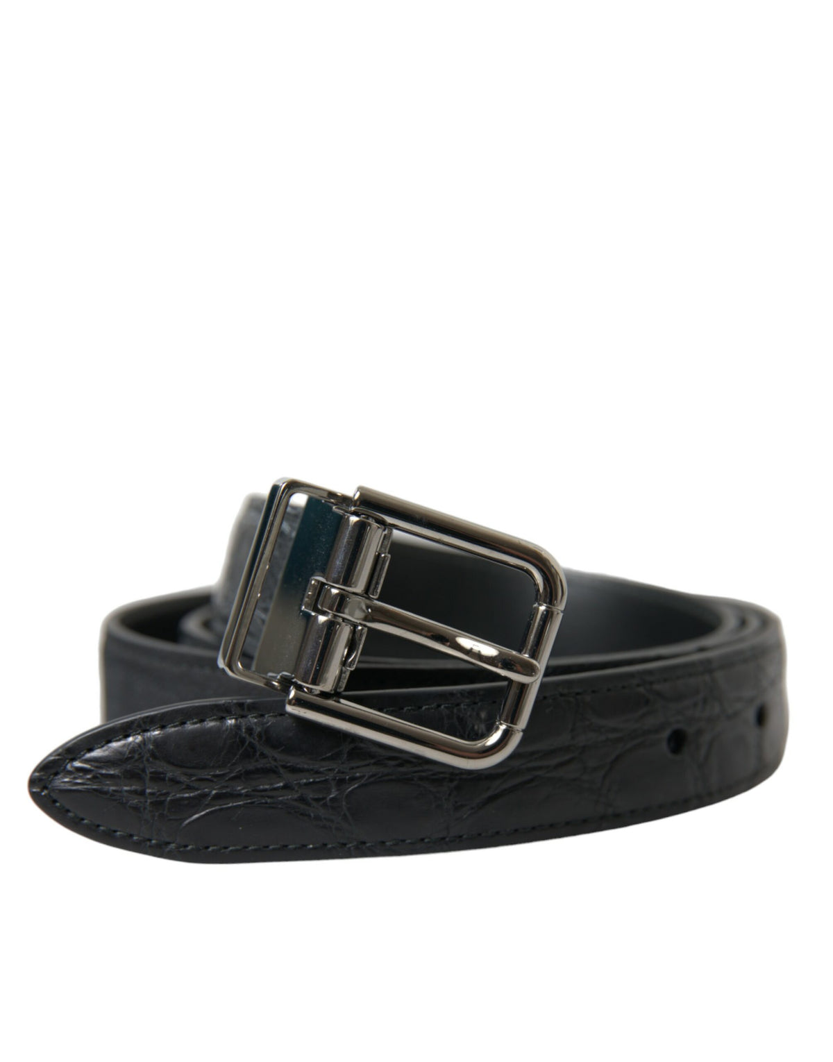 Dolce & Gabbana Schwarzer Ledergürtel mit silberner Metallschnalle