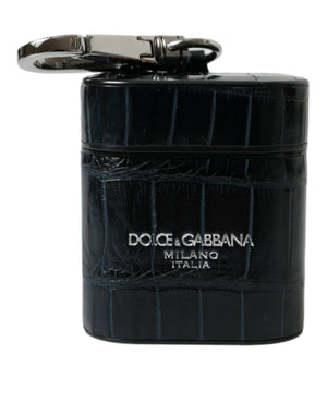 Dolce & Gabbana Schwarzes Krokodilleder Silber Metall Logo Airpods Etui