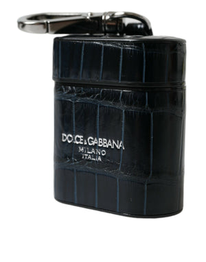 Dolce & Gabbana Schwarzes Krokodilleder Silber Metall Logo Airpods Etui