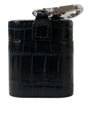 Dolce & Gabbana Schwarzes Krokodilleder Silber Metall Logo Airpods Etui
