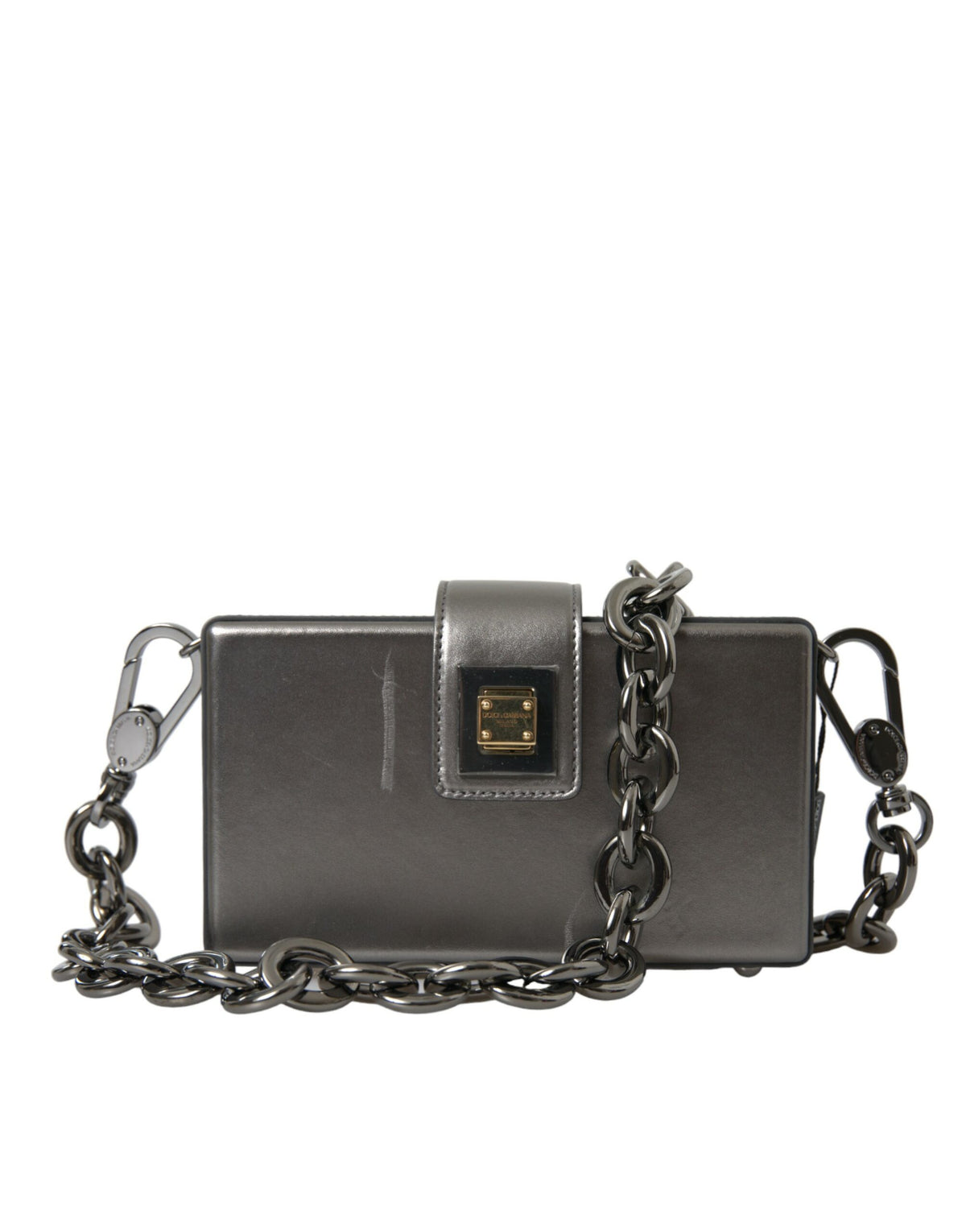 Dolce & Gabbana Metallisch graues Kalbsleder DG BOX Umhängetasche