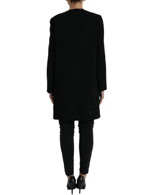 Dolce & Gabbana Schwarze Jacke aus Wolle mit Blumenmuster und Knöpfen