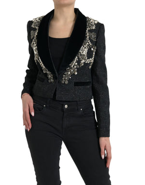 Dolce & Gabbana Schwarzer kristallbesetzter Mantel Jacke