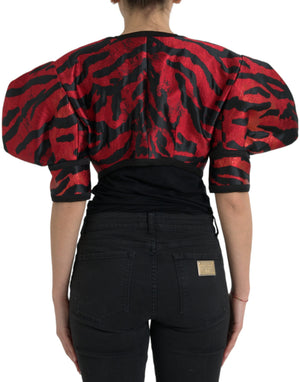 Dolce & Gabbana Schwarz Rot Gemusterter Kurzmantel Jacke