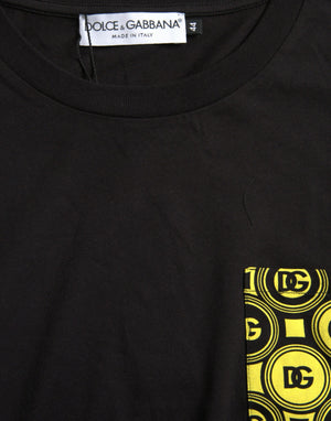 Dolce & Gabbana Schwarzes T-Shirt mit bedruckter Tasche aus Baumwolle mit Rundhalsausschnitt