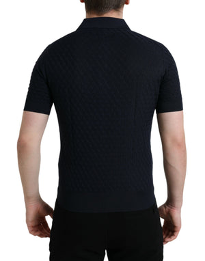 Dolce & Gabbana Dunkelblaues Polo-T-Shirt mit Kragen und kurzen Ärmeln