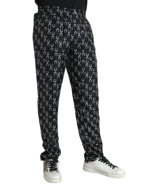 Dolce & Gabbana Schwarze Seidenhose mit Hufeisenmuster