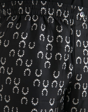 Dolce & Gabbana Schwarze Seidenhose mit Hufeisenmuster