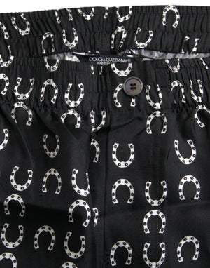 Dolce & Gabbana Schwarze Seidenhose mit Hufeisenmuster