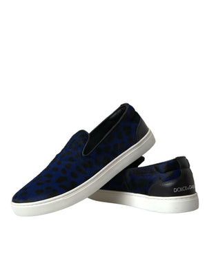 Dolce & Gabbana Blaue Kalbsleder Haar Leopard Sneakers Schuhe