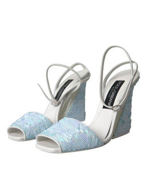 Dolce & Gabbana Hellblaue Pailletten Riemchensandalen Schuhe