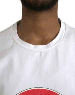 Dolce & Gabbana Weißes Amor Heart Baumwoll-Crewneck-T-Shirt mit kurzen Ärmeln