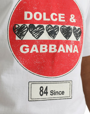 Dolce & Gabbana Weißes Amor Heart Baumwoll-Crewneck-T-Shirt mit kurzen Ärmeln
