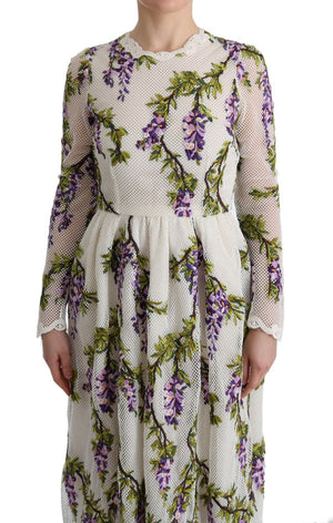 Dolce & Gabbana Weißes geblümtes besticktes Maxikleid