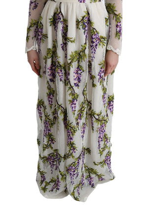 Dolce & Gabbana Weißes geblümtes besticktes Maxikleid