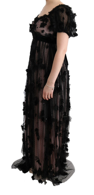 Dolce & Gabbana Schwarz-pinkes Seidenapplikations-Shiftkleid