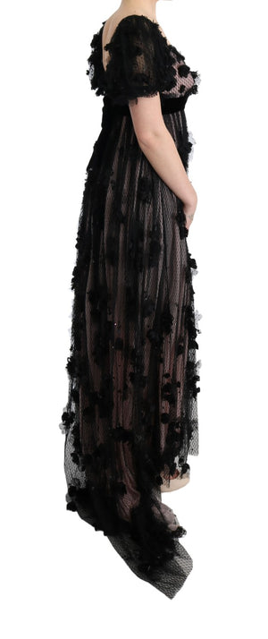 Dolce & Gabbana Schwarz-pinkes Seidenapplikations-Shiftkleid