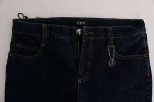 Costume National Blaue Bootcut-Schlagjeans aus Baumwolle